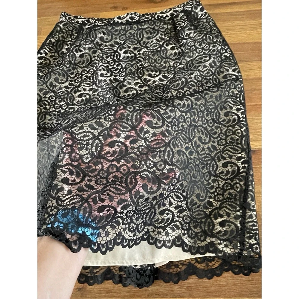 EMANUEL EMANUEL Ungaro Liberte Midi Skirt Womens 10/44 Black Lace Overlay‎ Zip